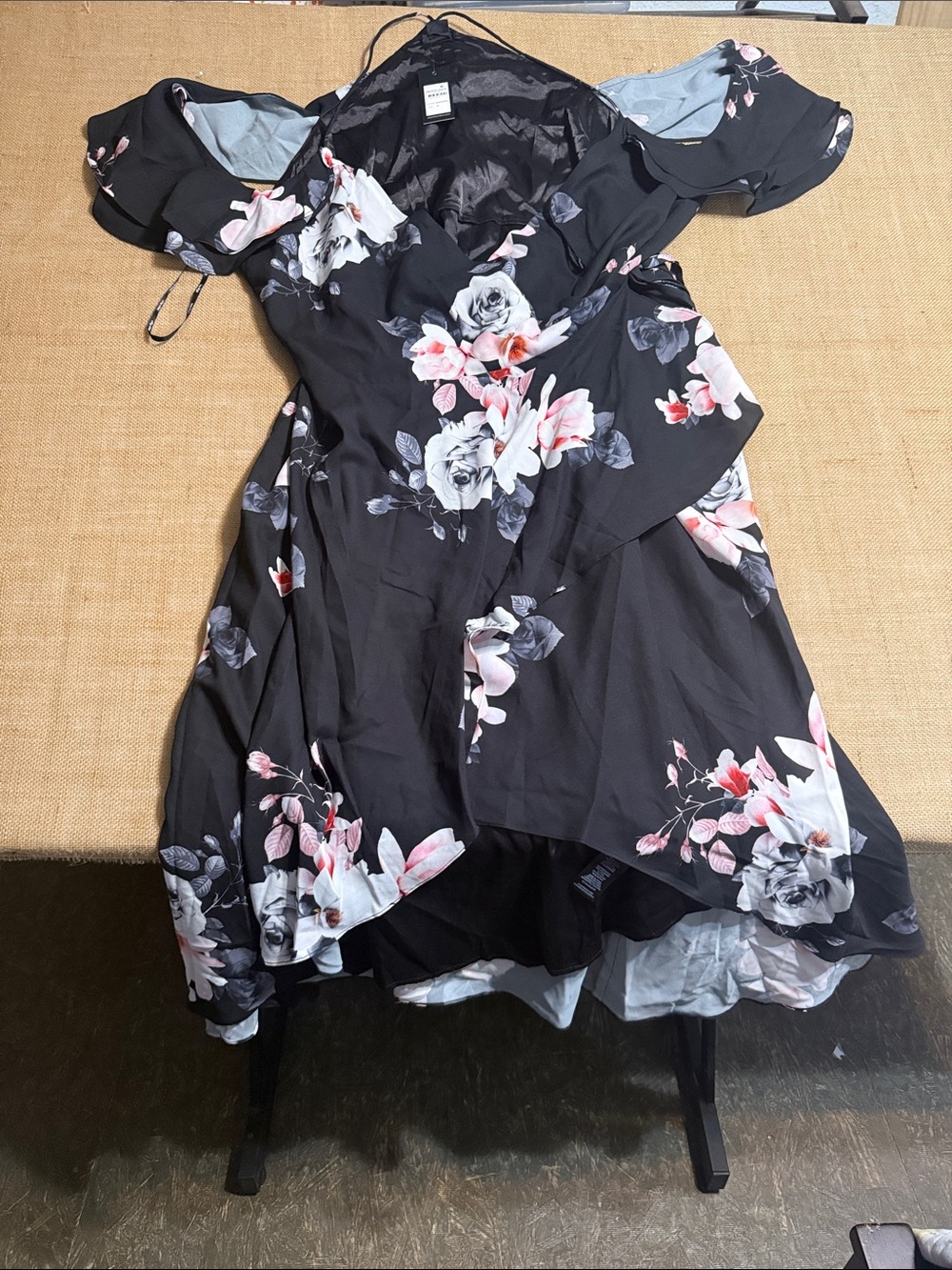 City Chic Black Floral Asymmetrical Wrap Dress
